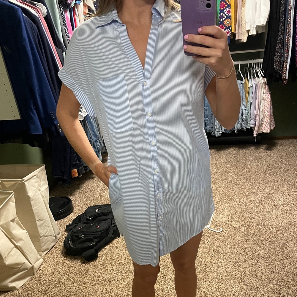 Zara dress with pockets- button down, blue and white stripe- oversized fit